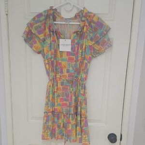 Colorful Ruffled Geometric Dress OLIVIA JAMES SOUTH BEACH $325 SIZE SM